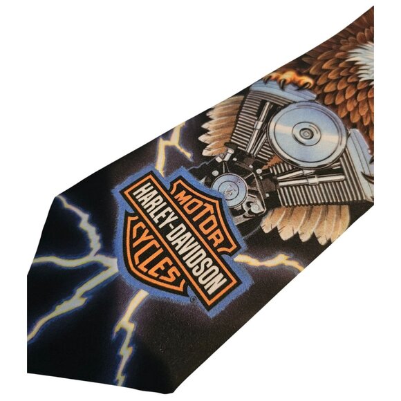 Ralph Marlin Harley Davidson Mens Tie Eagle 1995 Vintage Lightning Bolt Design - Picture 2 of 7